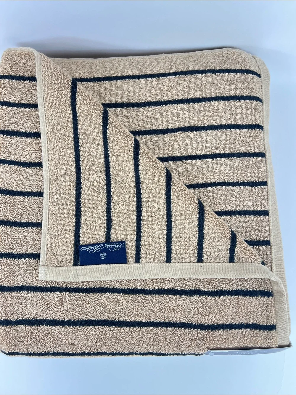 Brooks Brothers Bath Towel Set 8 Pc Beige & Black Stripe Soft 100% Cotton NEW